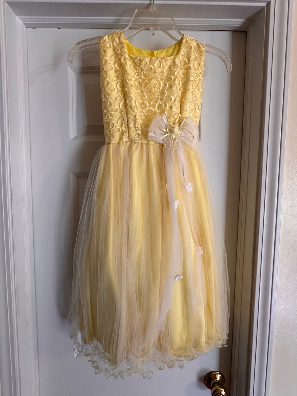 Yellow Girls' Floral Lace & Tulle Party Dress